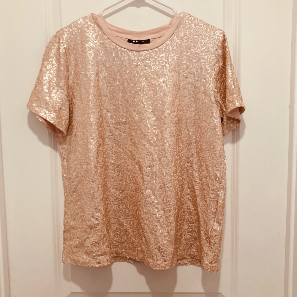 DKNY Pink Sequined T-Shirt Blouse